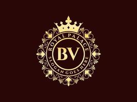 lettre bv logo victorien de luxe royal antique avec cadre ornemental. vecteur