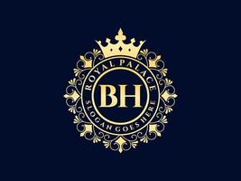 lettre bh logo victorien de luxe royal antique avec cadre ornemental. vecteur
