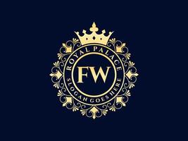 lettre fw logo victorien de luxe royal antique avec cadre ornemental. vecteur