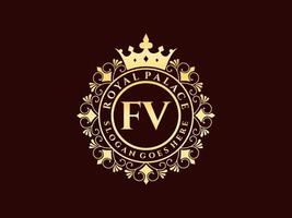 lettre fv logo victorien de luxe royal antique avec cadre ornemental. vecteur