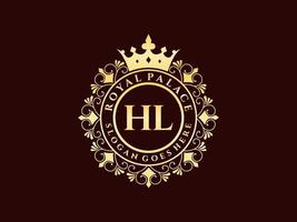 lettre hl logo victorien de luxe royal antique avec cadre ornemental. vecteur