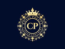 lettre cp logo victorien de luxe royal antique avec cadre ornemental. vecteur