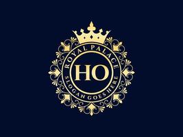 lettre ho logo victorien de luxe royal antique avec cadre ornemental. vecteur