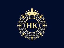 lettre hk logo victorien de luxe royal antique avec cadre ornemental. vecteur