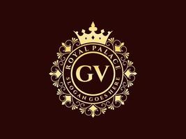 lettre gv logo victorien de luxe royal antique avec cadre ornemental. vecteur