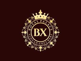 lettre bx logo victorien de luxe royal antique avec cadre ornemental. vecteur