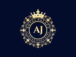 lettre aj logo victorien de luxe royal antique avec cadre ornemental. vecteur