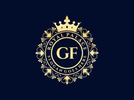 lettre gf logo victorien de luxe royal antique avec cadre ornemental. vecteur