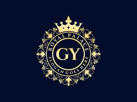 lettre gy logo victorien de luxe royal antique avec cadre ornemental. vecteur