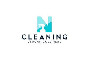 lettre n pour le nettoyage entretien de service propre pour les détails de voiture, modèle vectoriel d'icône de logo de maisons.