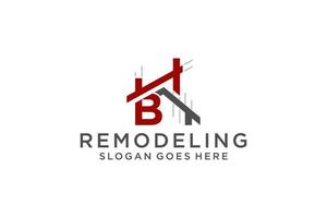 lettre b pour le logo de remodelage immobilier. construction architecture bâtiment élément de modèle de conception de logo. vecteur