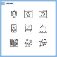 9 concept de contour pour les sites Web mobiles et les applications conseil mot de passe commerce verrouillage statistiques éléments de conception vectoriels modifiables vecteur