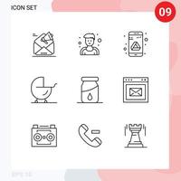9 concept de contour pour les sites Web mobiles et les applications drop pram app chariot bébé éléments de conception vectoriels modifiables vecteur