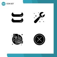 pack de 4 signes et symboles de glyphes solides modernes pour les supports d'impression Web tels que le panneau de plombier créatif de bateau fermer les éléments de conception vectoriels modifiables vecteur