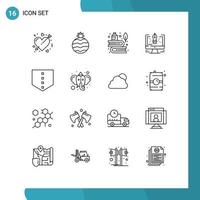 16 icônes créatives signes et symboles modernes de protéger les éléments de conception vectoriels modifiables du stylo informatique de l'éducation logicielle vecteur