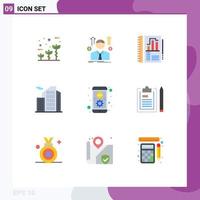 pack de 9 signes et symboles de couleurs plates modernes pour les supports d'impression Web tels que l'application Real Sales Man Estate Chart éléments de conception vectoriels modifiables vecteur