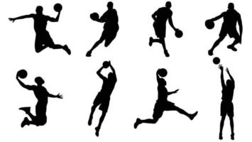 ensemble vectoriel de joueurs de basket-ball, silhouettes, silhouettes de basket-ball, conception d'illustration vectorielle