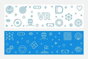 ensemble de 2 bannières linéaires vr. illustration vectorielle de réalité virtuelle vecteur