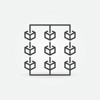 technologie blockchain avec icône linéaire de concept de vecteur de neuf blocs