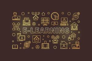 concept de vecteur e-learning bannière horizontale linéaire dorée