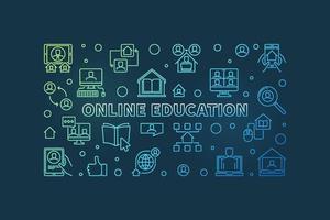 bannière de contour de concept coloré de vecteur d'éducation en ligne