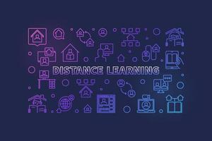 concept de vecteur d'apprentissage à distance bannière de contour coloré