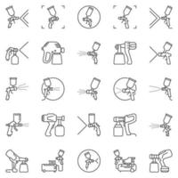 ensemble d'icônes vectorielles de contour de pistolet et de pulvérisateur de peinture vecteur