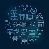 gamer vecteur rond concept bleu fine ligne illustration