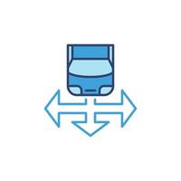 voiture et flèche vecteur icône bleue - signe de concept de voiture sans conducteur