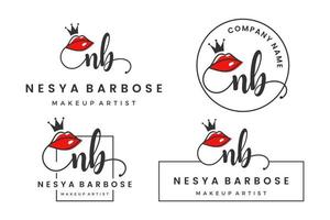 lettre initiale nb n logo pour lèvre, baiser, rouge à lèvres, collection de dessins vectoriels de maquillage vecteur