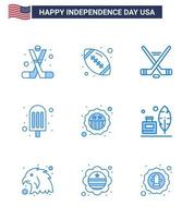 ensemble de 9 icônes de la journée des états-unis symboles américains signes de la fête de l'indépendance pour la sécurité crème glacée boule américaine nourriture américaine modifiable éléments de conception de vecteur de la journée des états-unis