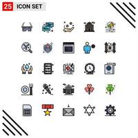 groupe de 25 signes et symboles de couleurs plates en ligne remplie pour la construction de campagne chat bâtiment éléments de conception vectoriels modifiables à la main vecteur