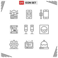 9 icônes ligne style grille basée sur des symboles de contour créatifs pour la conception de sites Web signes d'icône de ligne simple isolés sur fond blanc 9 jeu d'icônes fond de vecteur d'icône noire créative