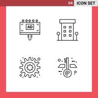 ligne d'interface mobile ensemble de 4 pictogrammes d'éléments de conception vectoriels modifiables de l'enseigne d'engrenage publicitaire vecteur