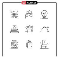 ensemble de 9 symboles d'icônes d'interface utilisateur modernes signes pour pot crayon invention stylo casque éléments de conception vectoriels modifiables vecteur