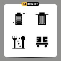 interface mobile glyphe solide ensemble de 4 pictogrammes de couverts de batterie interface complète thanksgiving éléments de conception vectoriels modifiables vecteur