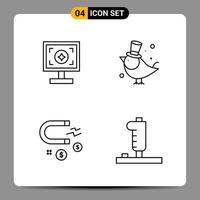 4 symboles de contour du pack d'icônes noires signes pour des conceptions réactives sur fond blanc 4 icônes définies fond de vecteur d'icône noire créative