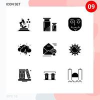 pack de 9 glyphes solides créatifs d'éléments de conception vectoriels modifiables de nuage de tonnerre de peinture météo vecteur