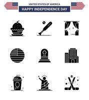 gros pack de 9 usa joyeux jour de l'indépendance usa vecteur glyphes solides et symboles modifiables des états-unis drapeau sports théâtre américain modifiable usa jour vecteur éléments de conception