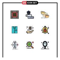 9 symboles universels de couleur plate de ligne remplie de symboles de gestion de copie d'école de chemise de vêtements éléments de conception vectoriels modifiables vecteur