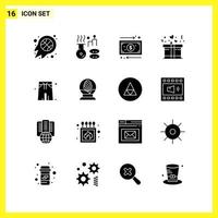 16 symboles solides simples ensemble d'icônes signe de glyphe sur fond blanc pour la conception de sites Web, applications mobiles et supports d'impression vecteur