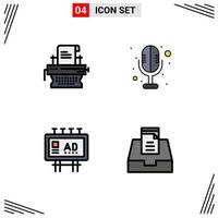 ensemble de 4 symboles d'icônes d'interface utilisateur modernes signes pour la rédaction marketing machine à écrire enregistreur sonore publicité éléments de conception vectoriels modifiables vecteur