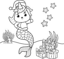 livre de coloriage de noël avec une jolie sirène licorne vecteur