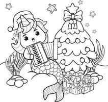 livre de coloriage de noël avec une jolie sirène licorne vecteur