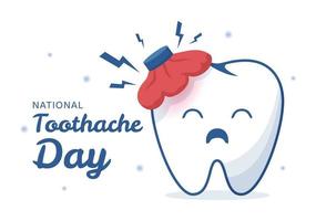 journée nationale des maux de dents le 9 février avec des dents pour l'hygiène dentaire afin de ne pas causer de douleur dans l'illustration de modèles dessinés à la main de dessin animé plat vecteur