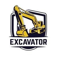 conception d'emblèmes de logo d'excavatrice, machine de construction, modèle de logo d'équipement de construction vecteur