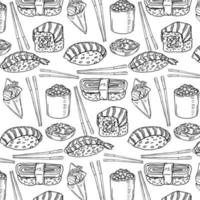 motif de sushi noir et blanc en style doodle. vecteur