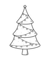 l'arbre de noël est traditionnellement décoré de jouets et de guirlandes. symbole d'illustration vectorielle de noël et du nouvel an. vecteur