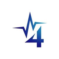 logo sportif numéro quatre 4 combiné à une illustration de conception de vecteur de battement de coeur