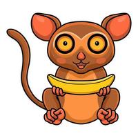 mignon petit dessin animé de tarsier tenant une banane vecteur